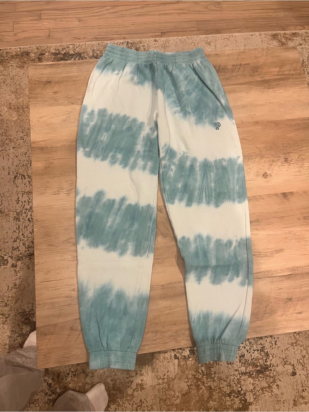 PINK Victoria's Secret Teal and White Tie-Dye Joggers